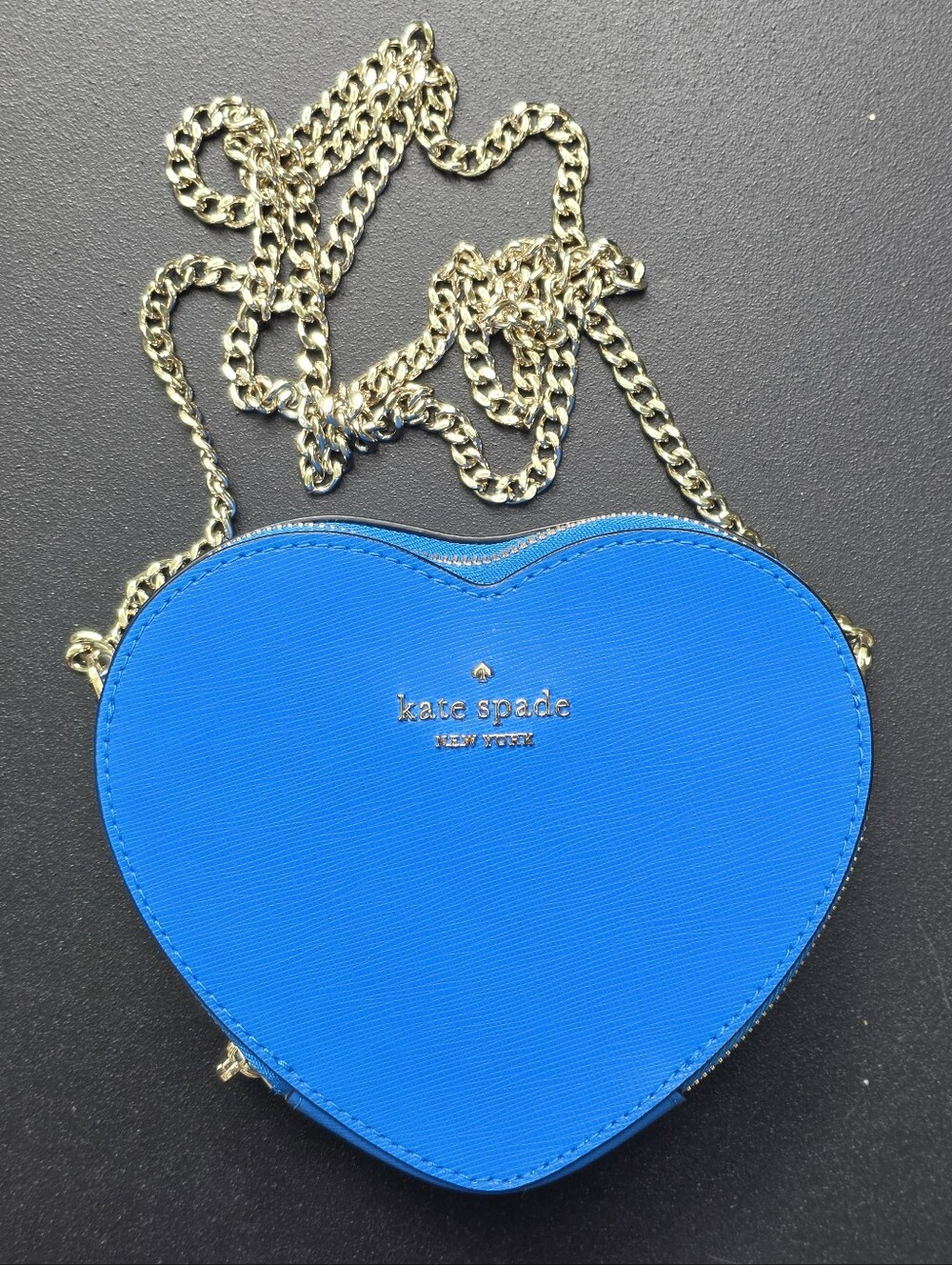 kate spade cobalt blue heart crossbody with gold chain